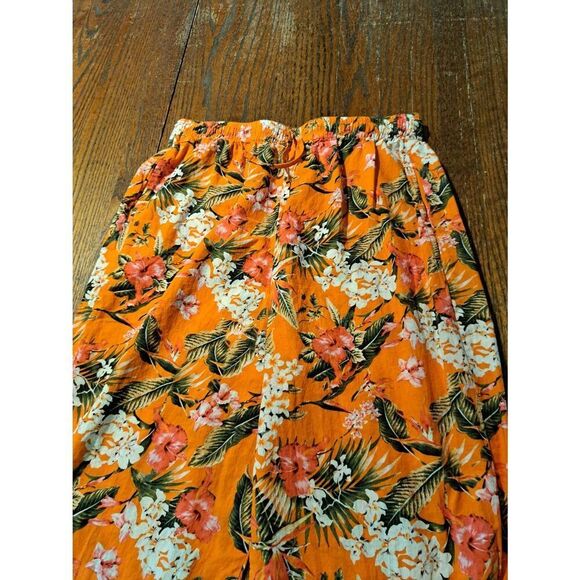 Large/XL Elastic Drawstring Waist Tropical Hawaiian Ankle Capri Loungewear Pants - Picture 3 of 4